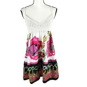 Missshop Women's S/M Crochet Cotton Empire WaistPink Floral dress
